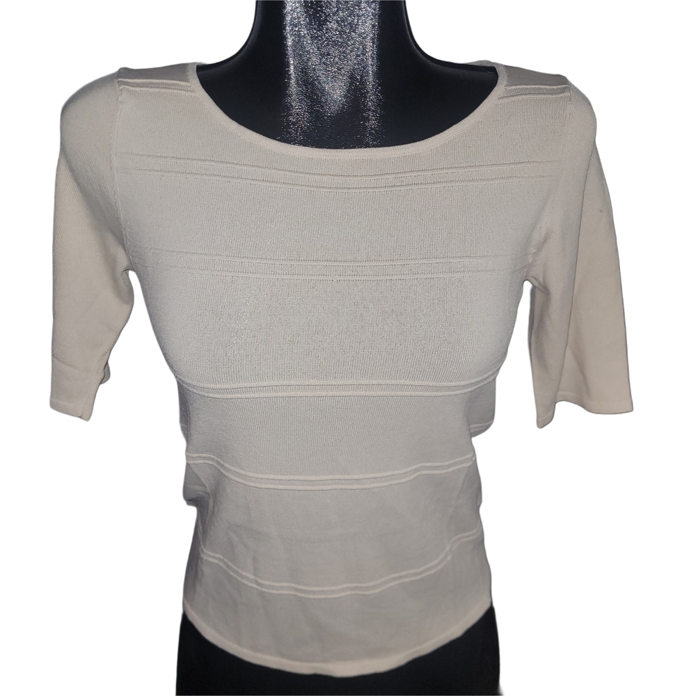 Isaac Mizrahi Cream Short Sleeve Top Size M